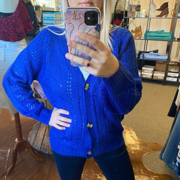 Royal Blue Loose Knit Cardigan - Picture 3 of 3